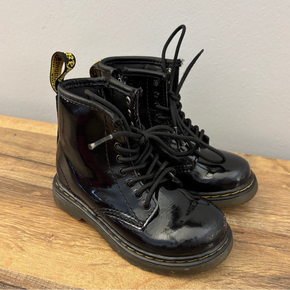 Dr. Martens Patent Leather Combat Boots Black Toddler Girl